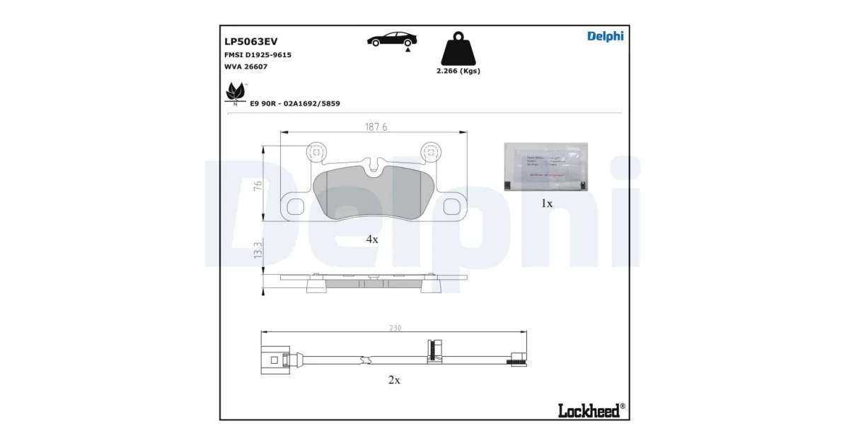 DELPHI LP5063EV, Комплект тормозных колодок, дисковый тормоз