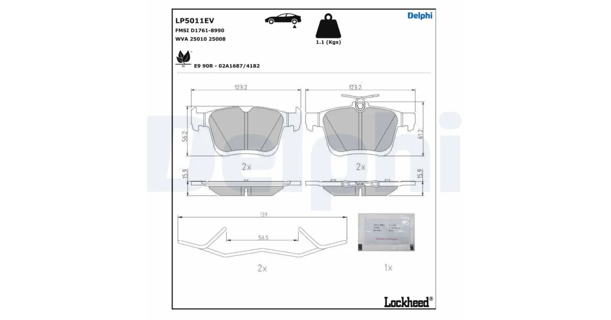 DELPHI LP5011EV, Комплект тормозных колодок, дисковый тормоз