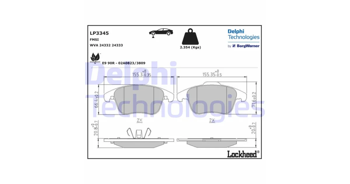 DELPHI LP3345, Комплект тормозных колодок, дисковый тормоз
