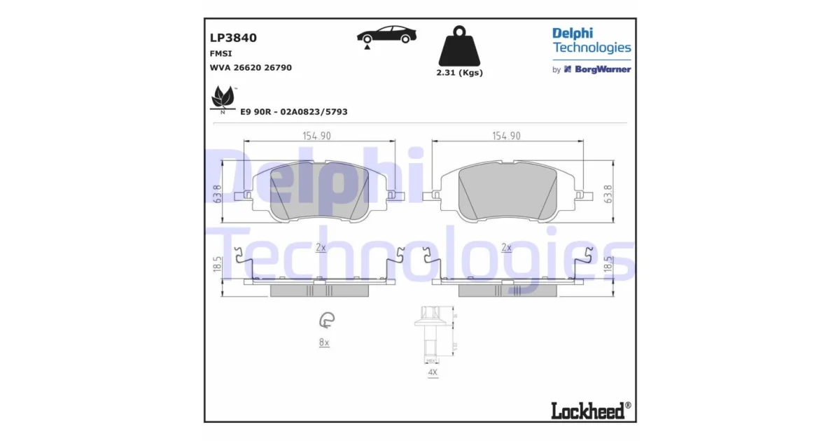 DELPHI LP3840, Комплект тормозных колодок, дисковый тормоз